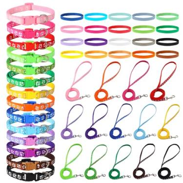 Imagem de YFDFFSDCY Conjunto de coleira e coleira de cachorro com estampa de pata com 48 coleiras de parto de identificação de filhote de cachorro de liberação rápida, gancho e fivela coloridas de nylon macio