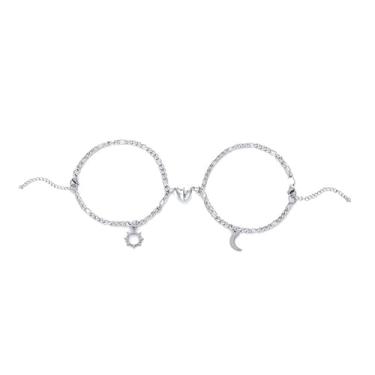 Imagem de 2 pulseiras personalizadas combinando para casais, pulseiras de sol e lua de aço inoxidável, pulseiras combinando, pulseiras de amizade, pulseira de coração de compromisso, joias presentes para homens