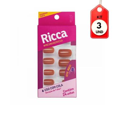 Imagem de Kit C/03 Ricca Unha Postiça Nude Sem Cola C/24