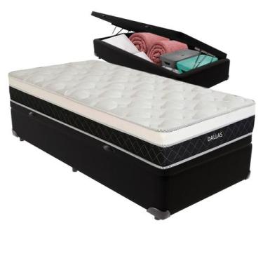 Imagem de Cama Box Baú e Colchão Dallas Molas V-Store 78x188x20, Preto