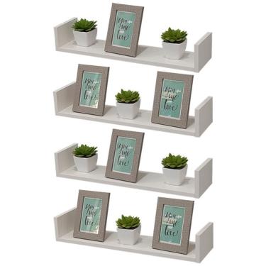 Imagem de Kit 4 Prateleiras Nichos Em U 70x20 Mdf Branco Com Suporte Flutuante Invisível