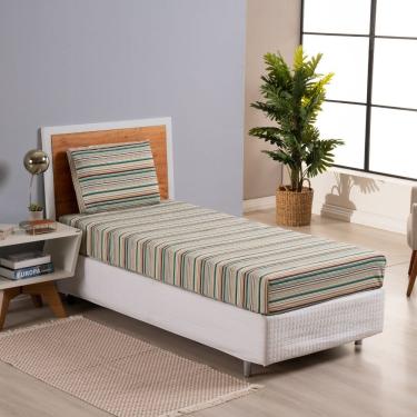 Imagem de Jogo De Lençol Dia A Dia Estampado 2 Peças Solteiro 80% Algodão 20% Poliéster Percal 180 Fios - Listrado Verde