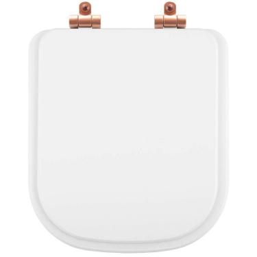 Imagem de Tampa De Vaso Poliéster Com Amortecedor Piano Branco Para Bacia Deca Com Ferragem Rose Gold