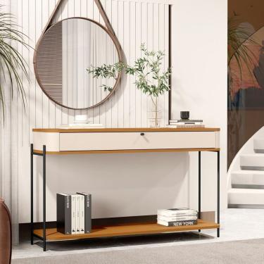 Imagem de Aparador Curvo Tucupí 1 Gaveta Com Pés E Puxador Em Metal Off White/nature/preto