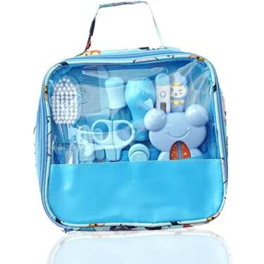 Imagem de Kit Higiene 13 Peças Com Termômetro Bebê Recém Nascido Cor Azul Livre De Bpa
