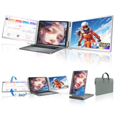 Imagem de Extensor de tela portátil para laptop, 39.6 cm FHD 1080P IPS extensão de monitor triplo para laptop de 30.5 cm-47.0 cm, monitor portátil Plug & Play para laptop, HDMI/USB-C para Mac, Wins, Android,