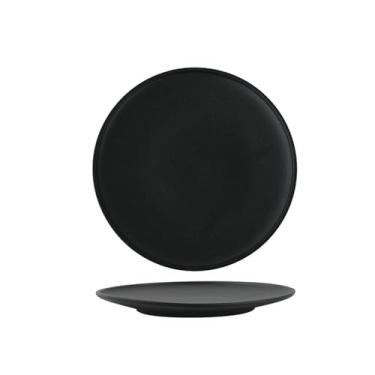 Imagem de Prato redondo nórdico de cerâmica simples e requintada para uso doméstico - prato raso de 26 cm preto com bordas planas.