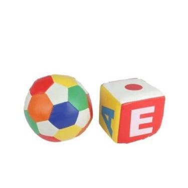 Imagem de Kit Dado e Bola Macia Para Bebê Brinquedo Espuma Infantil Bolinha Educativo Letras