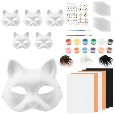 Imagem de ZJRDYYK Conjunto de 6 máscaras Therian, kit de máscaras Therian DIY em branco, conjunto de máscaras de gato Therian (preto)