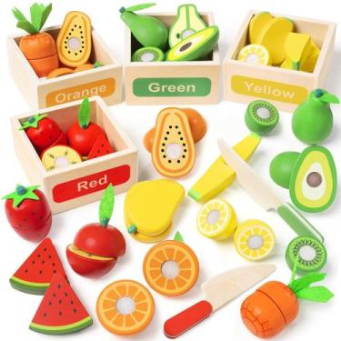 Imagem de Conjunto de brinquedos de madeira Play Food TooyBing com 30 peças para