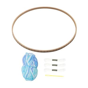 Imagem de KiBcsLic Kit de tear para tecelagem, estrutura de tear, melhora a coordenação olho-mão, decoração de parede, presente para uso doméstico, porta-copos, máquina, Branco Azul