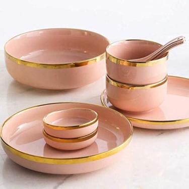 Imagem de Conjunto de jantar de porcelana Setfine, 9 peças para 2 pessoas, conjunto de jantar de porcelana rosa Phnom conjunto de pratos de cerâmica, tigelas e utensílios de mesa
