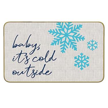 Imagem de Mingnei Tapete de Natal Baby It's Cold para entrada de casa, tapete rústico de flocos de neve de inverno para casa de campo para casa, exterior, exterior, tapete de entrada, 76 x 43 cm, tapete de