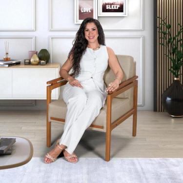 Imagem de Poltrona Montreal Moderna Linho Decorativa Sala Reecepçao Consultorio 