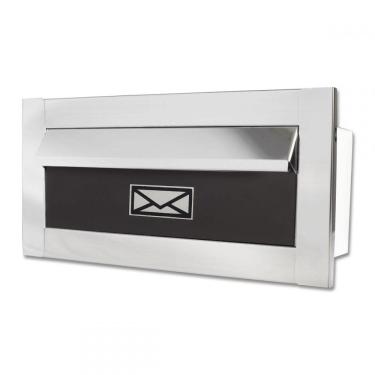 Imagem de Caixa De Correio Carta Frente Em Inox Polido Brilhante Espelhado Com Tarja Marrom