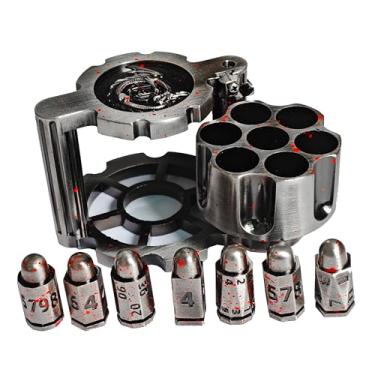 Imagem de Revolver Metal Dice Set, 7 Piece Polyhedral Bullet Dice with Spinning Revolver Cylinder Case, Cyberpunk Style Tabletop RPG Dice for Dungeons and Dragons, Table Games