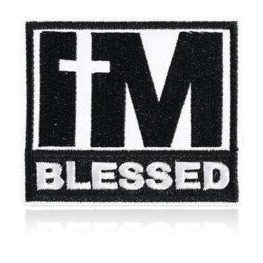 Imagem de Patch M Cross Blessed, bordado quadrado preto e branco, aplique de 7 x 7 cm para jaquetas, mochilas, chapéus, acessório de design inspirado na fé (7 x 6 cm)