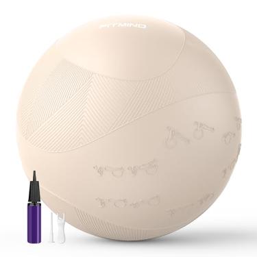 Imagem de FITMIND Bola de exercício extragrossa com padrão em relevo, bola de ioga 55,9 cm/66 cm/76,2 cm para treino de estabilidade de gravidez, bola suíça antiderrapante e antiderrapante com bomba para ioga
