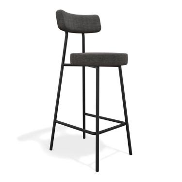 Imagem de Banqueta Alta Cozinha Kobe Estofada Com Encosto Linho Grafite - Abmaza