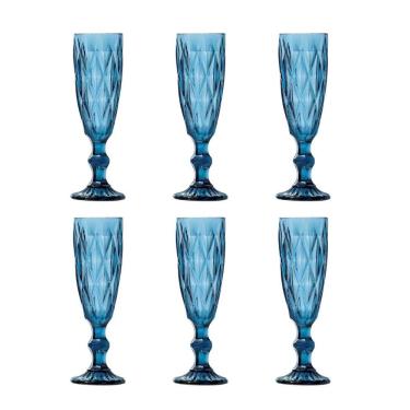 Imagem de Conjunto 6 Taças de Champanhe Vidro Azul 20cm ZF0074 BTC