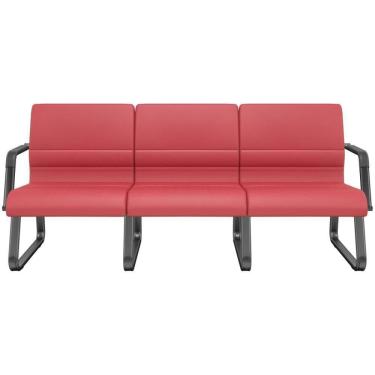 Imagem de Cadeira Longarina 3 Lugares Recepção Com Braço Pés Preto Lev P03 Vinil Vermelho - Lyam Decor