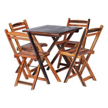 Imagem de Conjunto Mesa Dobrável Com 4 Cadeiras 100% Madeira Maciça Ypê Cerejeira