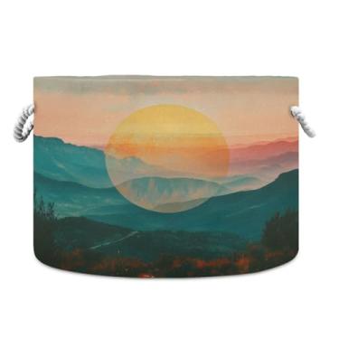 Imagem de JUZIHAI Cesta de armazenamento dobrável para paisagem, cesto de roupa suja para bebê, cobertor com alças de corda de algodão, caixa de brinquedos dobrável, organizador de armário para quarto, berçário