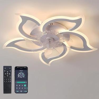 Imagem de Ventiladores de teto modernos com luzes e controle remoto para sala de estar, quarto, cozinha e sala de jantar. Lâmpadas LED reguláveis, montagem embutida, silenciosas, reversíveis, 6 veloci
