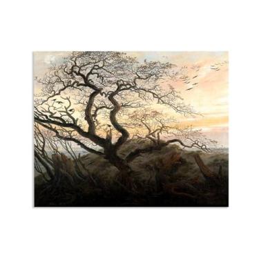 Imagem de Raven Tree por Caspar David Friedrich Impressões em tela Well Decor The World Classic Art Reproduções de arte grande giclee arte de parede para sala de estar decoração de casa 60 x 50 cm (24 x 20