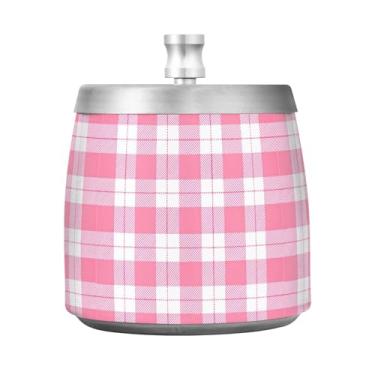 Imagem de JUZIHAI Cinzeiro xadrez búfalo rosa com tampa, bandeja de cinzeiro de aço inoxidável inodoro à prova de vento cinzeiro sem fumaça para escritório em casa, pátio, varanda, cigarro