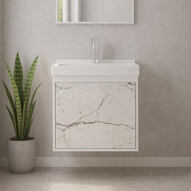 Imagem de Gabinete Armário para Banheiro 40cm MDF com Cuba - Veneto Branco