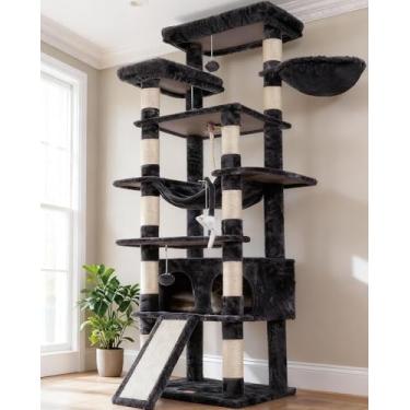 Imagem de Heybly Árvore de gato alta, torre de vários níveis para gatos de 198 cm, 2 poleiros de pelúcia alargados, condomínio para gatos com tábua de arranhar e cavernas grandes, cinza esfumaçado HCT033G
