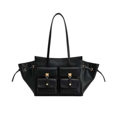 Imagem de Clouism Bolinho de massa grande capacidade bolsa feminina cor sólida ombro ombro axila bolsas femininas, Preto, 45-13-22cm