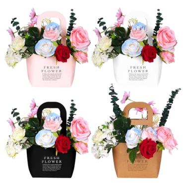 Imagem de baotongle Caixa de presente de papel floral (rosa, preto, branco e papel artesanal, pequena)