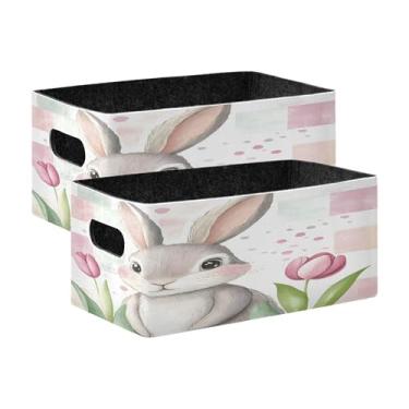 Imagem de xigua Conjunto de 2 caixas de armazenamento fofas de coelhinho da Páscoa, cubo de armazenamento dobrável, organizador de cestas de armazenamento para livros, prateleiras, armário, lavanderia, berçário
