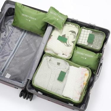 Imagem de Conjunto de 6 organizadores para malas, organizadores de bagagem de viagem reutilizáveis, bolsa de higiene para viagem ao ar livre, bolsa de sapatos, Verde, Large
