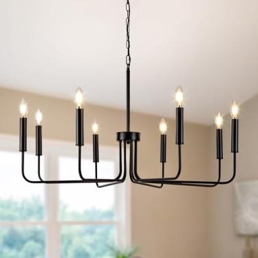 Imagem de Mikeru Lustre preto, luminária pendente industrial vintage de 8 luzes, iluminação de jantar de fazenda, lustre de altura regulável e ajustável. Adequado para quarto, sala de estar, cozinha, escritório