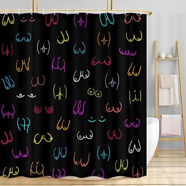 Imagem de Mtsxfy Cortina de chuveiro engraçada de corpo humano para banheiro, conjunto de cortinas de chuveiro de tecido com seios nus femininos coloridos, boêmio, minimalista, divertido, bumbum, hilário