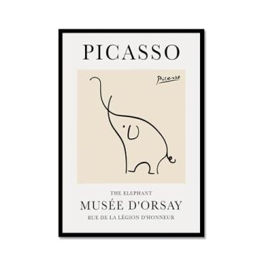 Imagem de Pintura em tela vintage Picasso desenho de linha de desenho de desenho de desenho de desenho de desenho de animal abstrato de arte de parede minimalista para decoração de sala de estar (SKU5,20,3x30,5