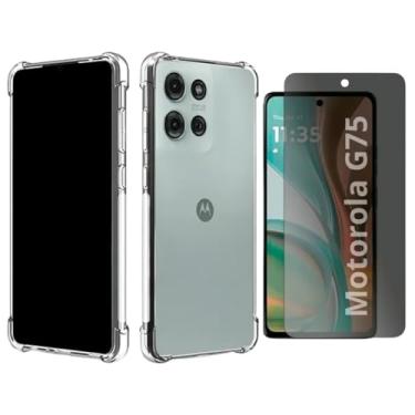 Imagem de Kit Capa Capinha Transparente e Película De Vidro Privacidade Para Motorola Moto G75