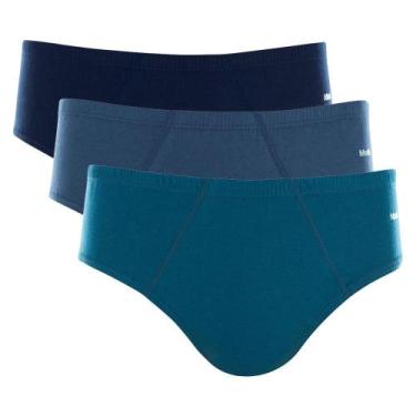 Imagem de Kit Cueca Slip Mash 3 Peças Masculina Elástico Algodão, G, Azul petról