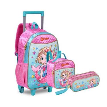 Imagem de Kit Mochila Rodinha Sereia Meninas Infantil Escolar Rosa - Web Bolsas