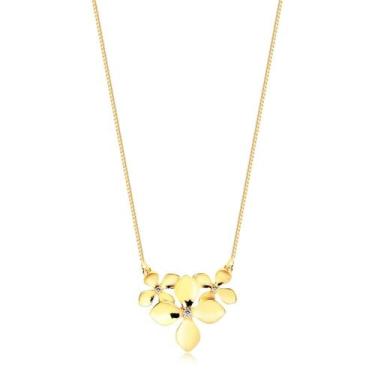 Imagem de Colar Trio Flores Zircônia Cristal Banhado A Ouro 18k - Radhau Joias, 