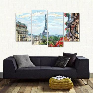 Imagem de Quadro Decorativo Paisagem Paris Artístico Em Tecido 4 Peças
