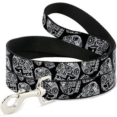 Imagem de Buckle-Down Coleira para animais de estimação - The Dust of Living II Sugar Skulls preto/branco - 1,22 m de comprimento - 1,27 cm (1/2") de largura