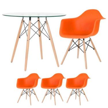 Imagem de Kit - Mesa Eames Com Tampo De Vidro 90 Cm + 3 Cadeiras Eiffel Daw - Lo