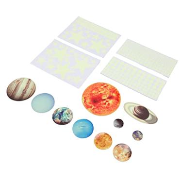 Imagem de Adesivos brilhantes de parede, decalque de sistema solar colorido brilhante não tóxico para sala de aula para berçário (mini sistema solar)