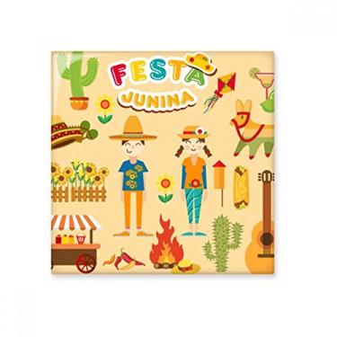 Imagem de Ilustração de festival de guitarra de cacto de fogo sorrindo azulejo de cerâmica brilhante decalque de pedra adornada de tijolo esmaltado