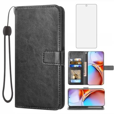 Imagem de Compatível com Motorola Edge+ Plus 2023/Edge 40 Pro 5G/Moto X40 Capa carteira de vidro temperado, capa flip de couro, suporte de cartão, acessórios de celular, capas para celular para X + mulheres