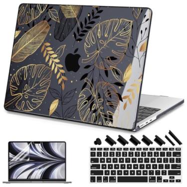 Imagem de Teryeefi Capa para MacBook Air de 13,3 polegadas, versão 2010, 2015, 2017 (modelo A1466/A1369), capa dura brilhante com capa de teclado e protetor de tela para capa de MacBook Air 13 versão antiga, folhas de palmeira douradas